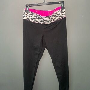 Black Leggings with Pink and Patterned Waistband